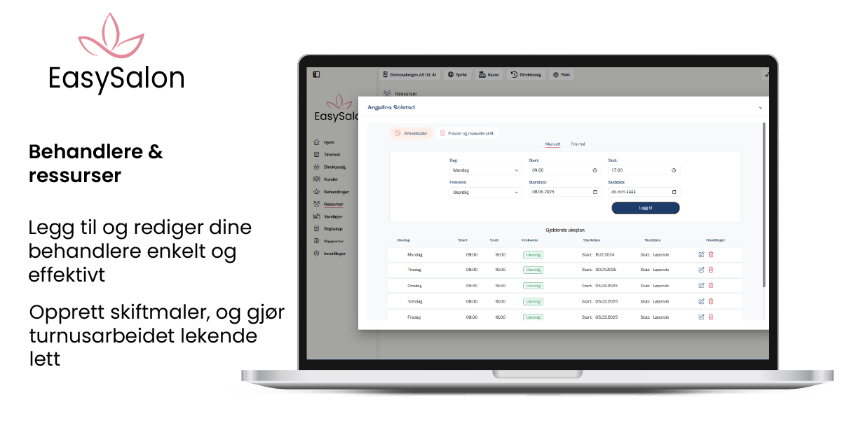 Behandlere og ressurser i EasySalon kassasystem