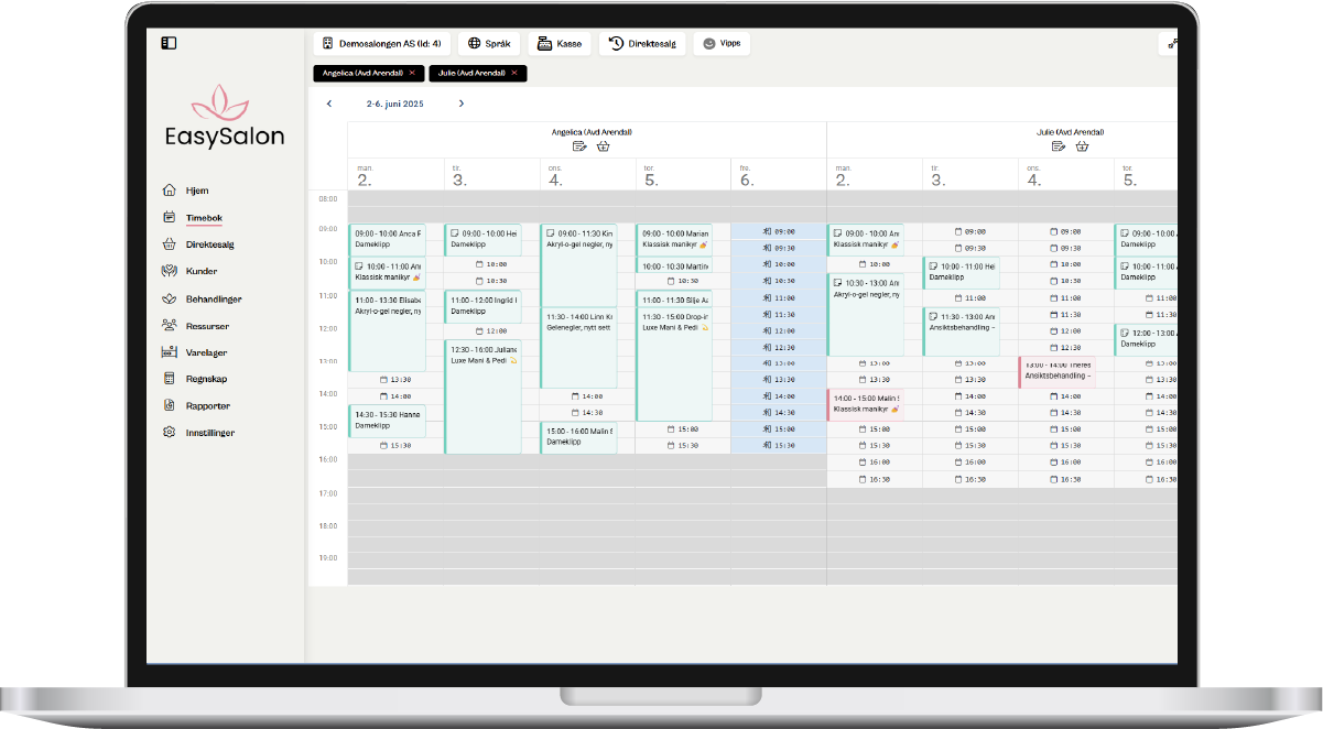 Timebok i EasySalon - oversikt over dagens avtaler