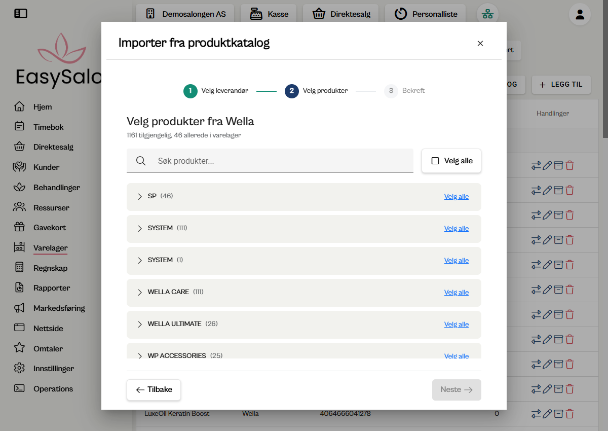 Importer produkter fra produktkatalog i EasySalon