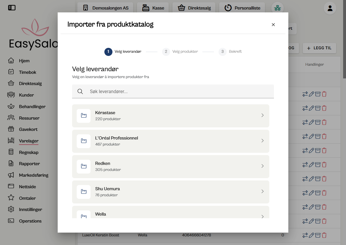 Varelager i EasySalon - oversikt over produkter og lagerbeholdning